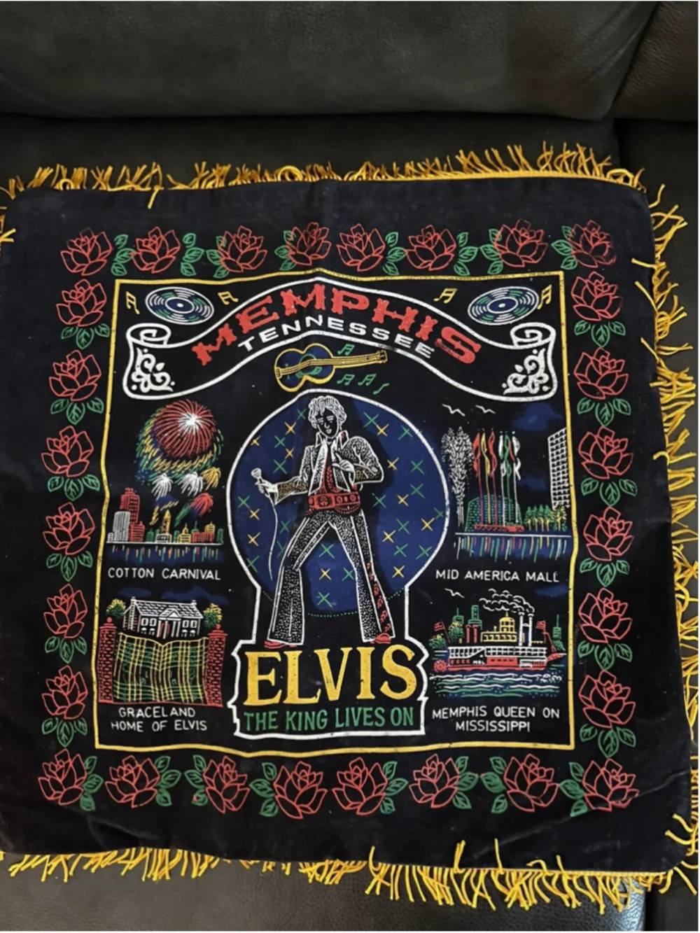 ELVIS PRESLEY- ELVIS / MEMPHIS PRINTED DESIGN ON VELVET BACKGROUND PILLOW COVER